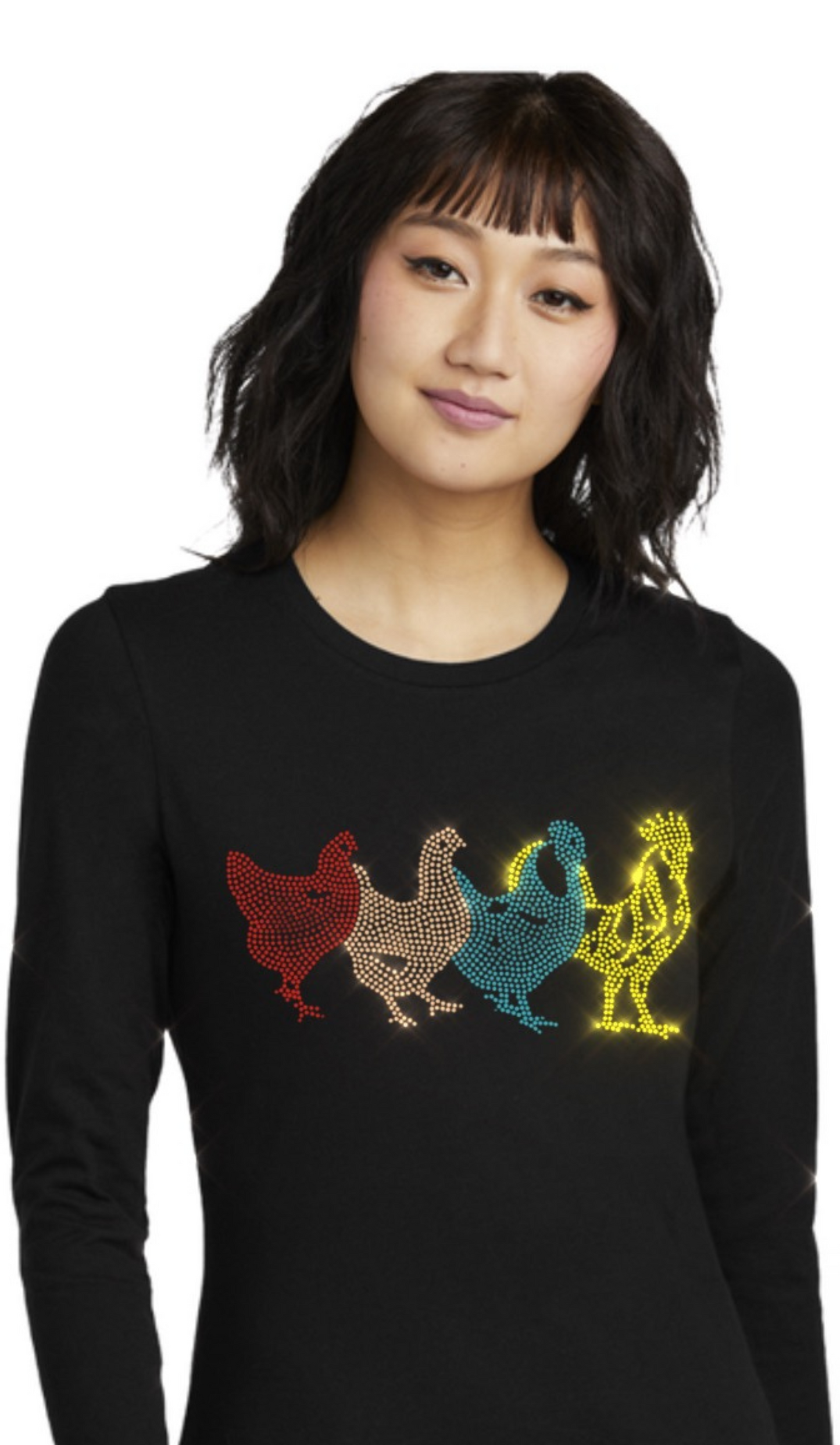 Colorful Chickens Lady Bling Tribend Ladies Long Sleeve Crew YUMMY SOFT