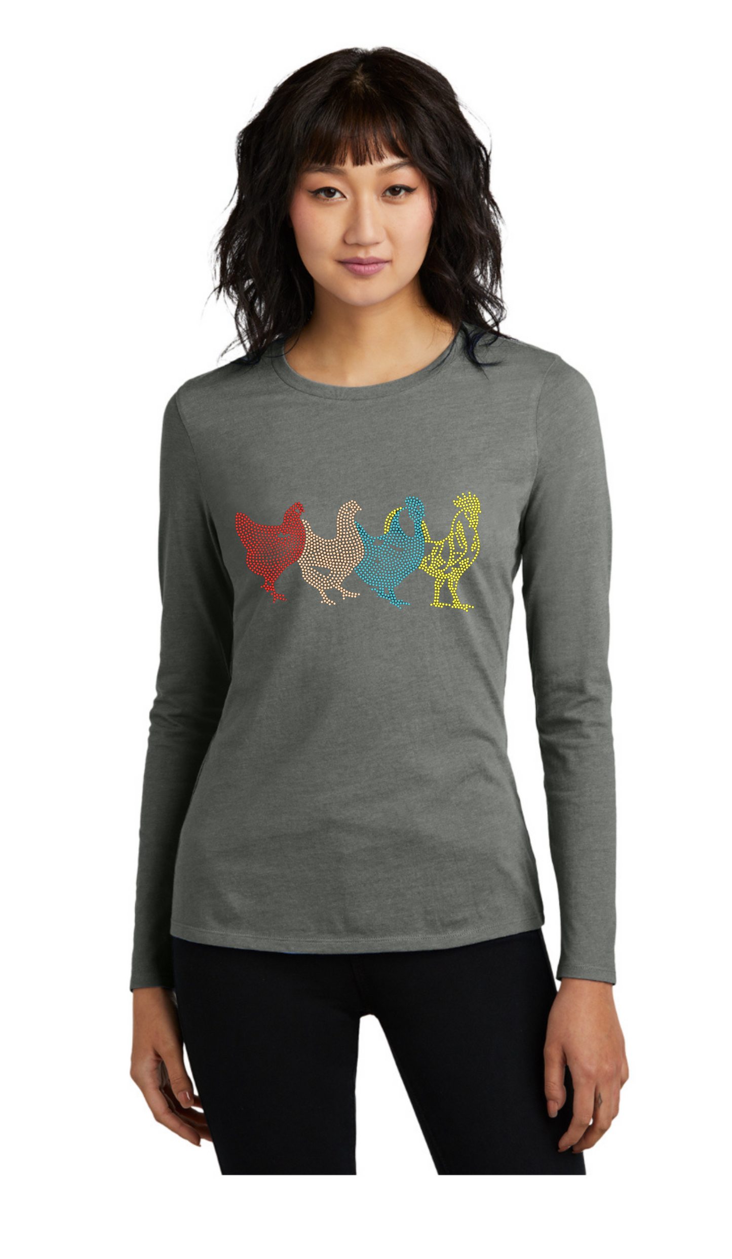 Colorful Chickens Lady Bling Tribend Ladies Long Sleeve Crew YUMMY SOFT