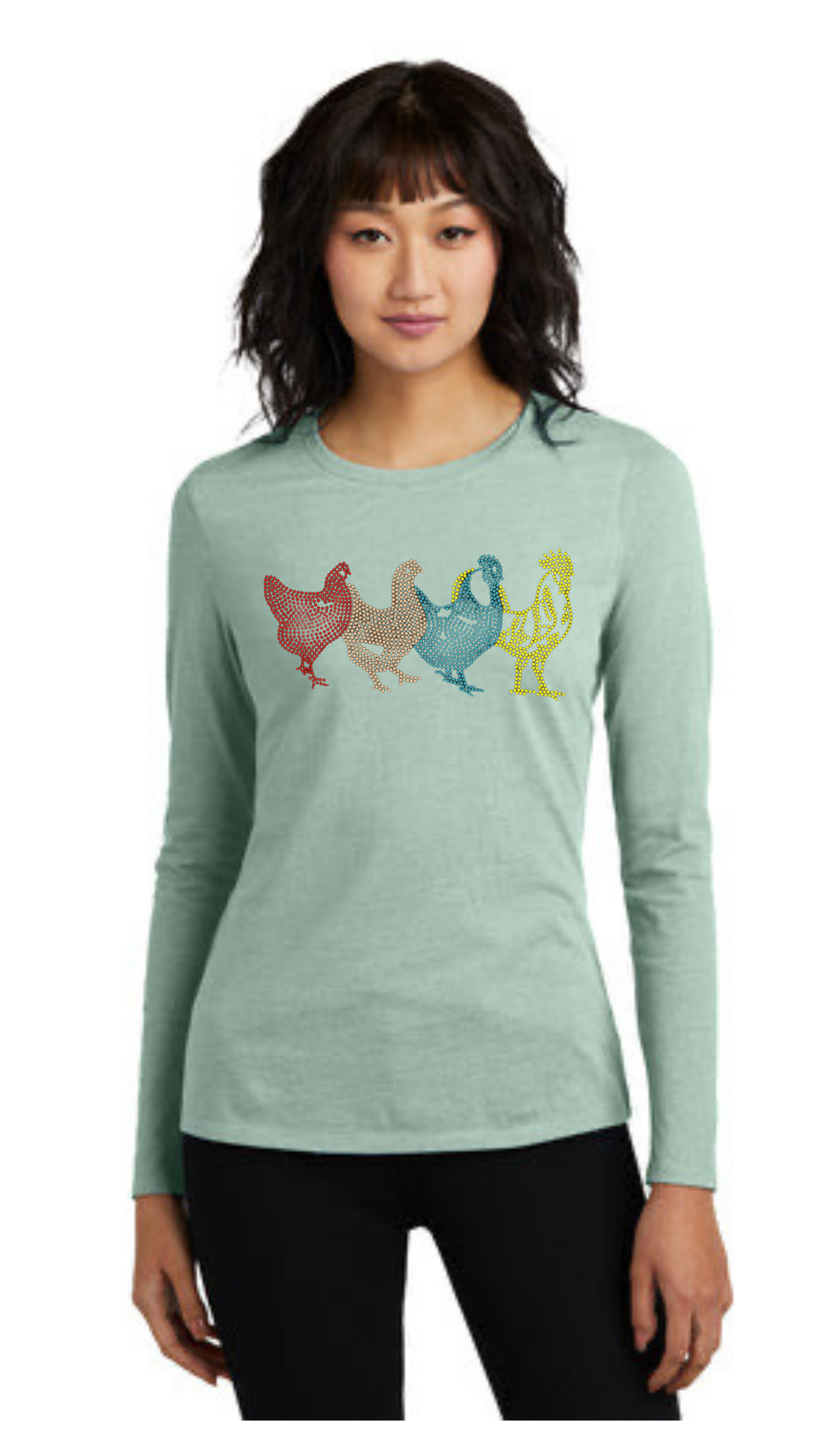 Colorful Chickens Lady Bling Tribend Ladies Long Sleeve Crew YUMMY SOFT