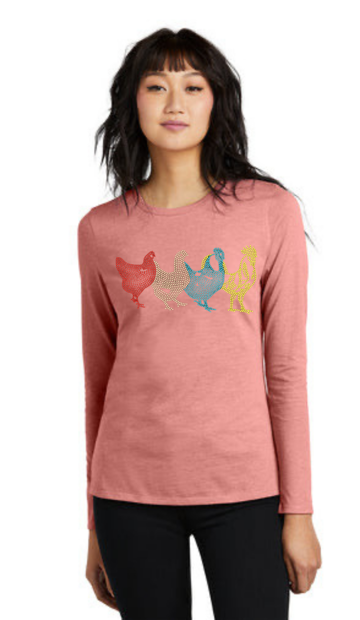 Colorful Chickens Lady Bling Tribend Ladies Long Sleeve Crew YUMMY SOFT
