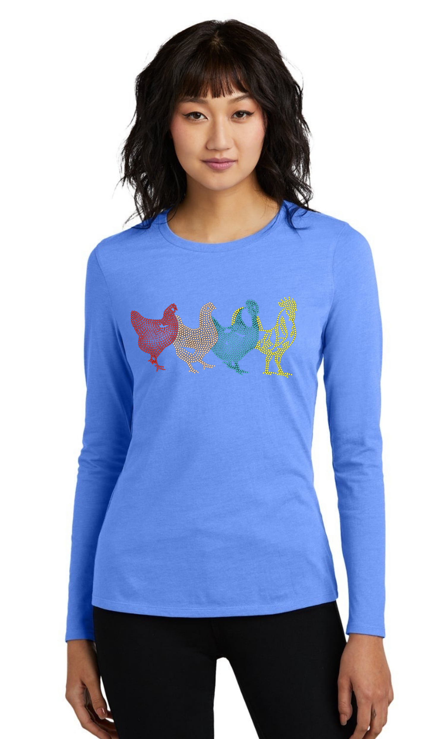 Colorful Chickens Lady Bling Tribend Ladies Long Sleeve Crew YUMMY SOFT