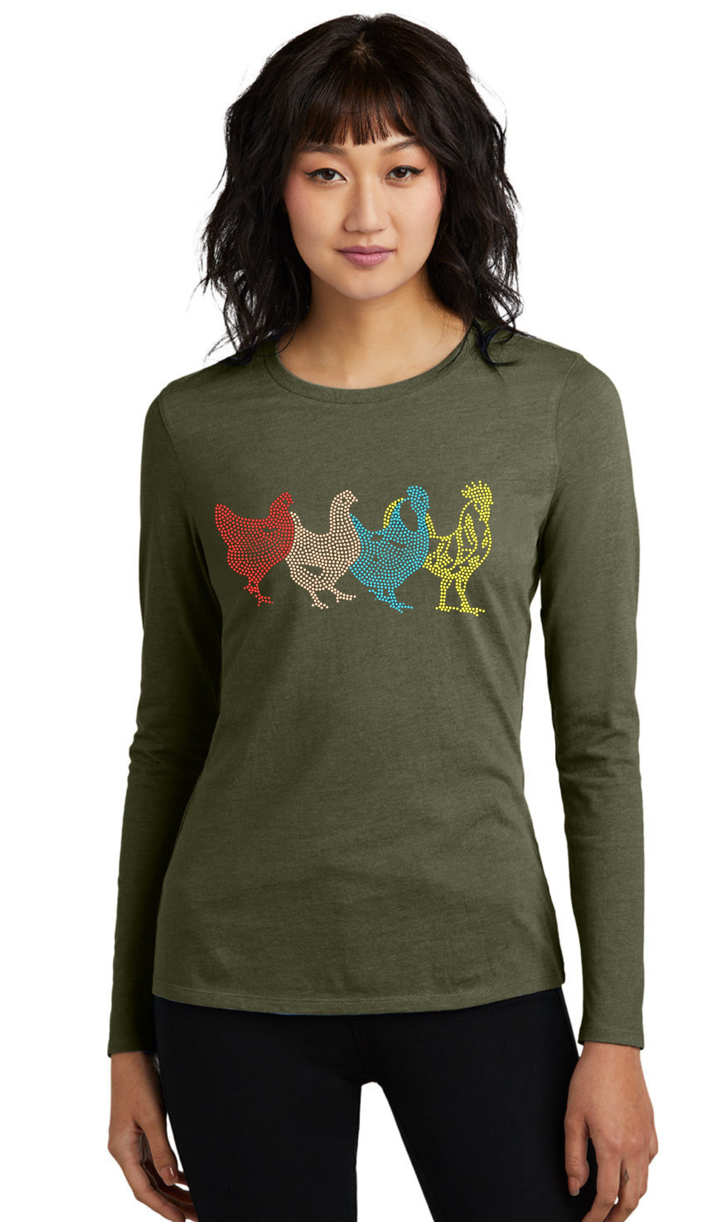 Colorful Chickens Lady Bling Tribend Ladies Long Sleeve Crew YUMMY SOFT