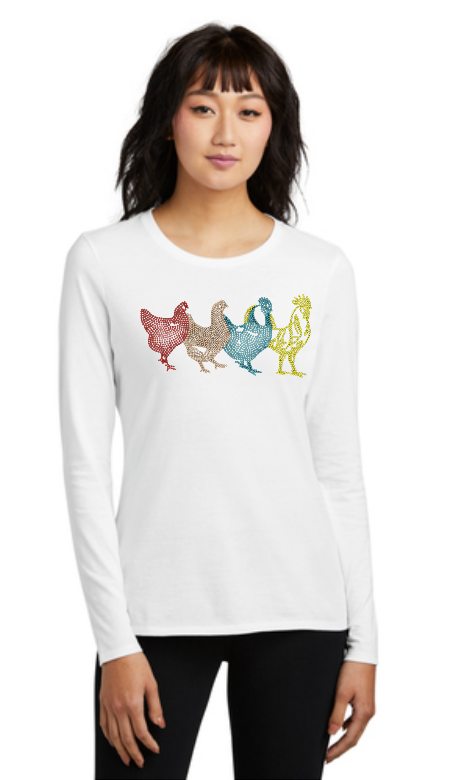 Colorful Chickens Lady Bling Tribend Ladies Long Sleeve Crew YUMMY SOFT