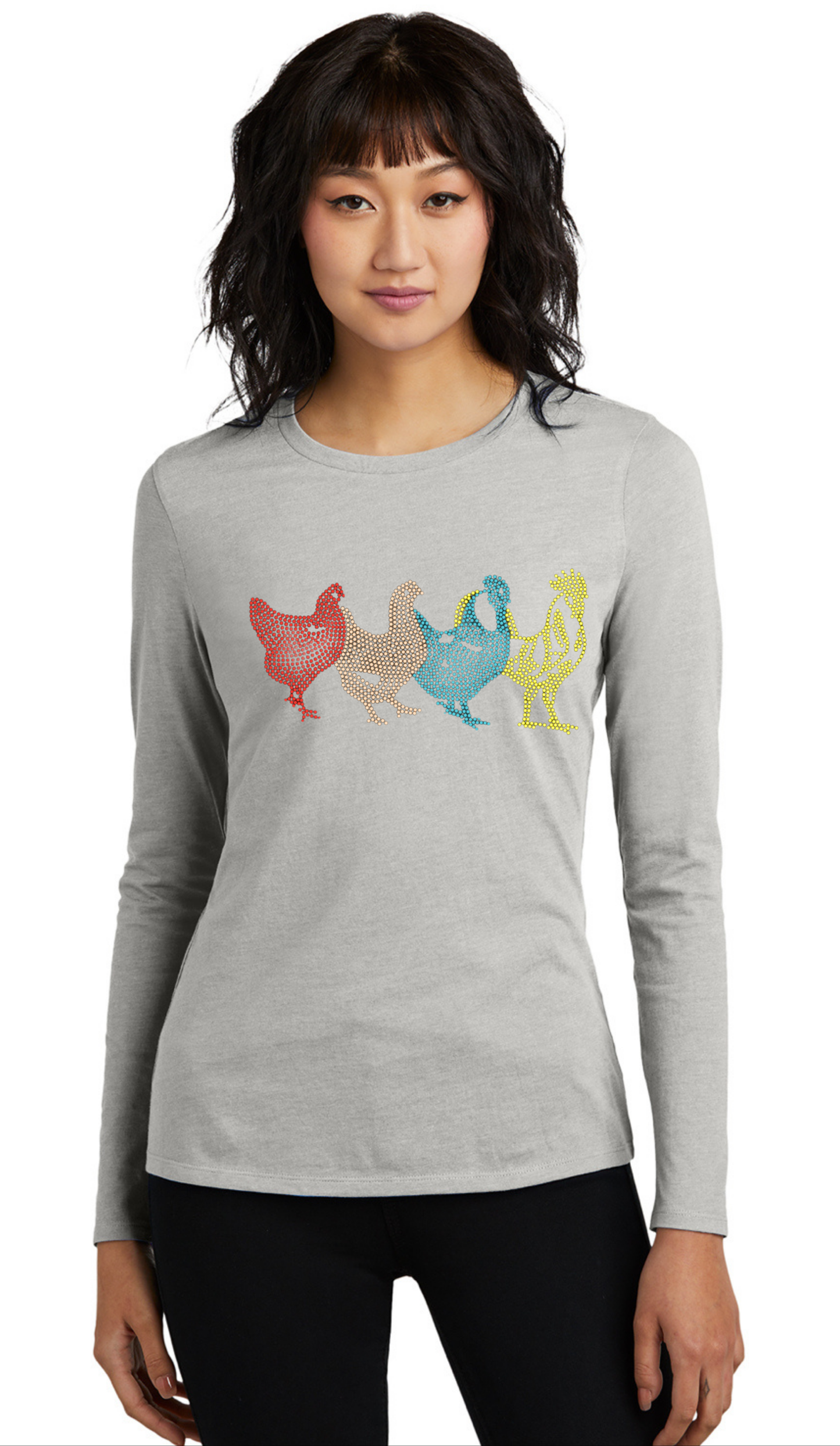 Colorful Chickens Lady Bling Tribend Ladies Long Sleeve Crew YUMMY SOFT