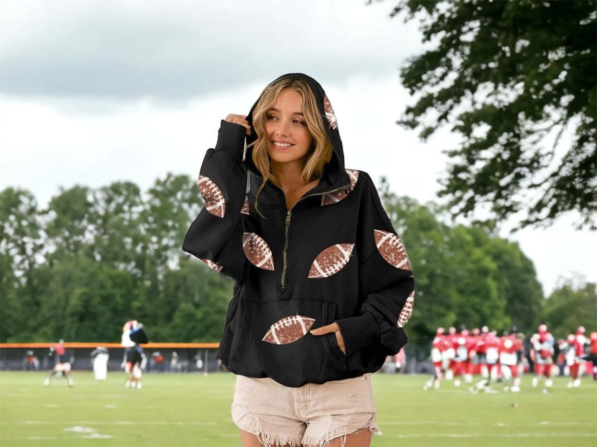 Football Ladies Bling 1/2 Zip Hoodie