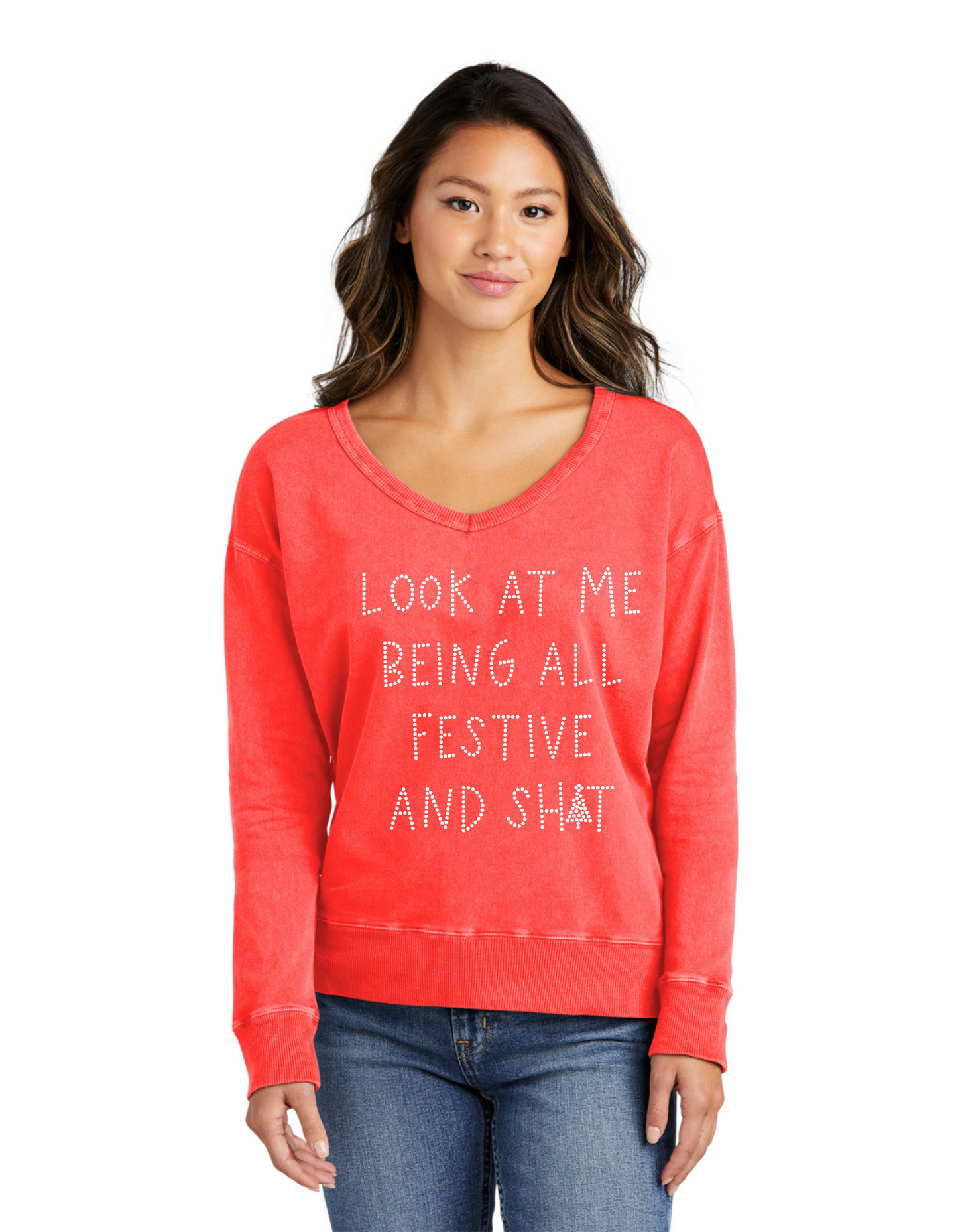 Look At Me Being All Festive And Sh🎄t NEW Style! Ladies V Neck Fleece