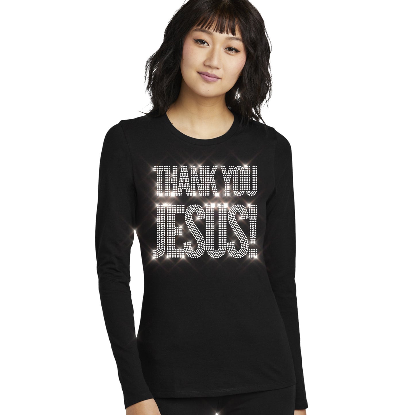 Thank You Jesus Bling Tribend Ladies Long Sleeve Crew YUMMY SOFT