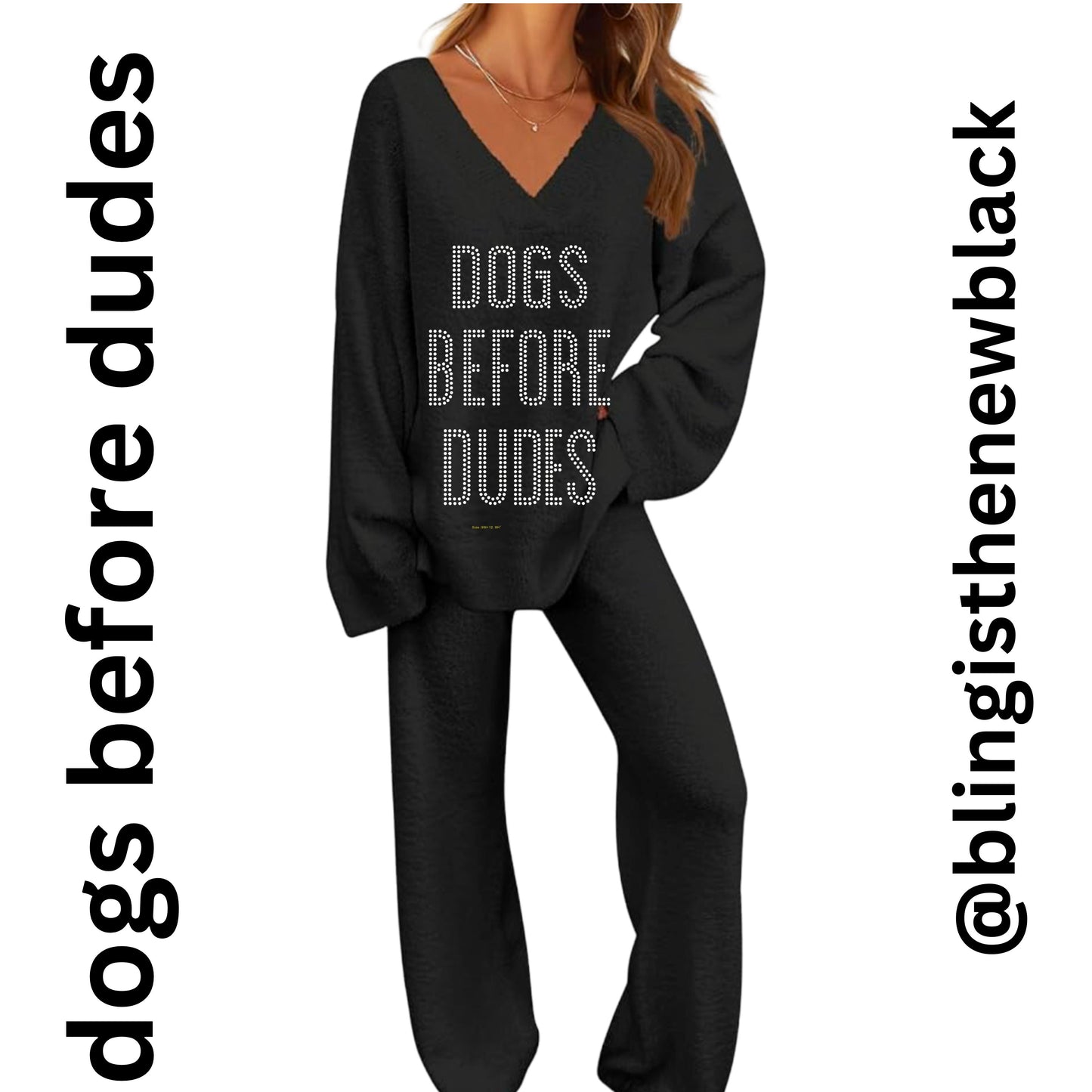 Dogs Before Dudes Bling Lounge Set Fuzzy Fleece