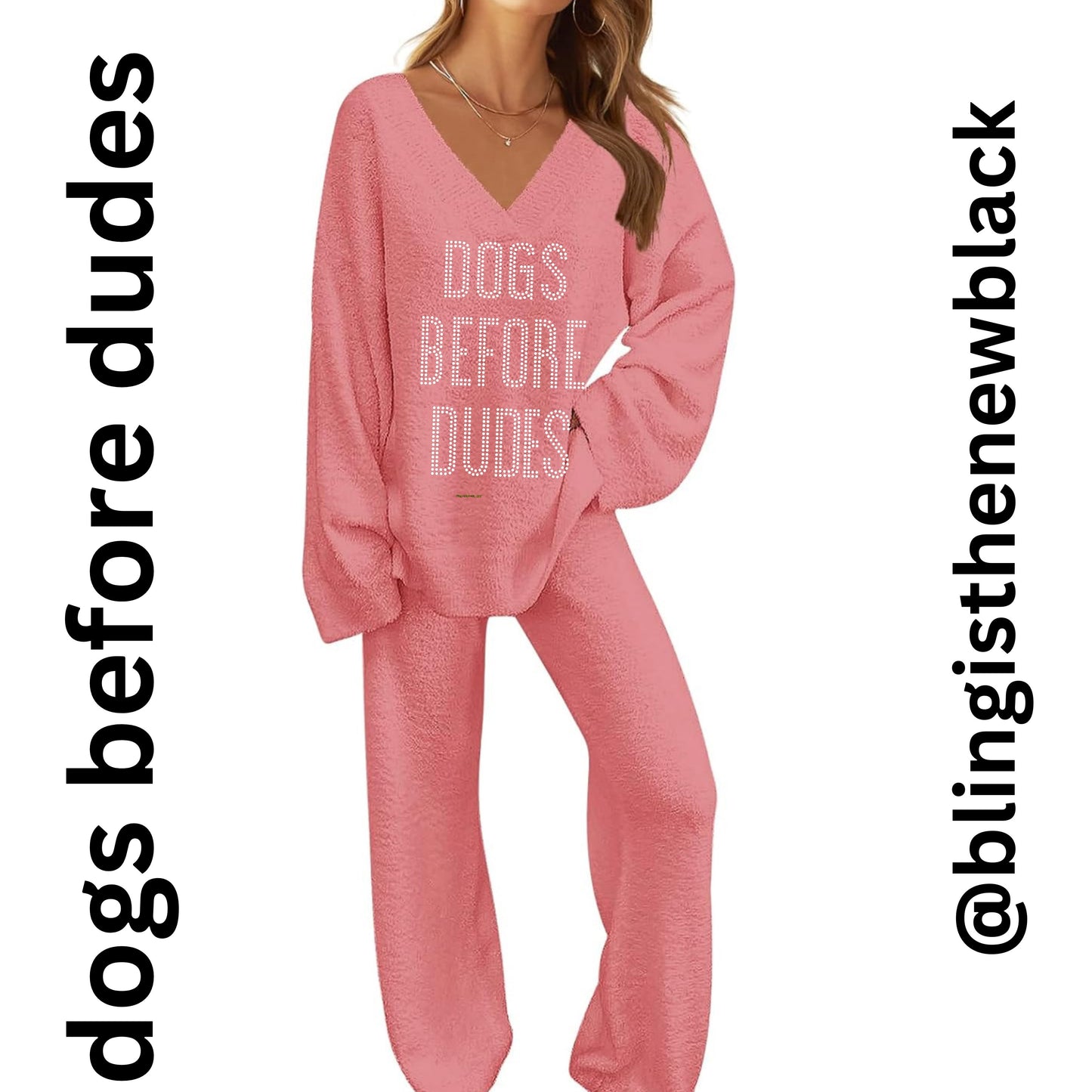 Dogs Before Dudes Bling Lounge Set Fuzzy Fleece
