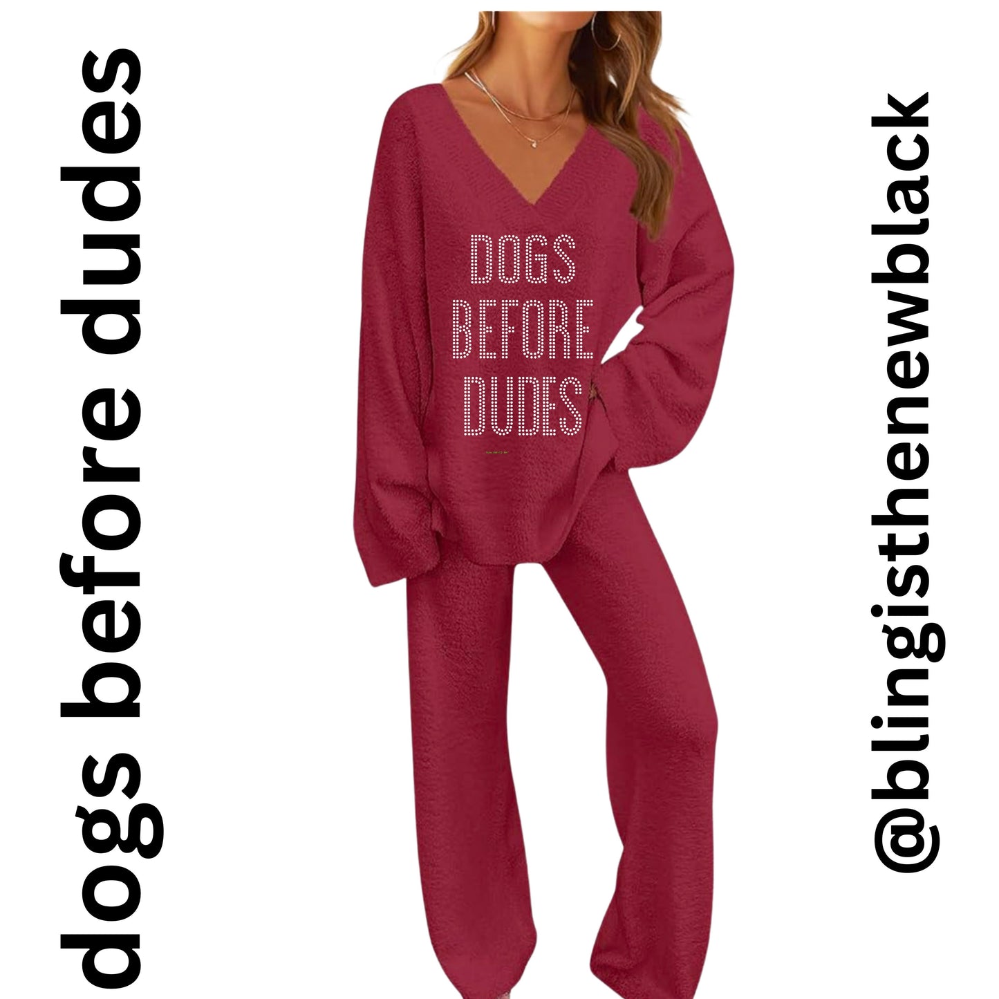Dogs Before Dudes Bling Lounge Set Fuzzy Fleece