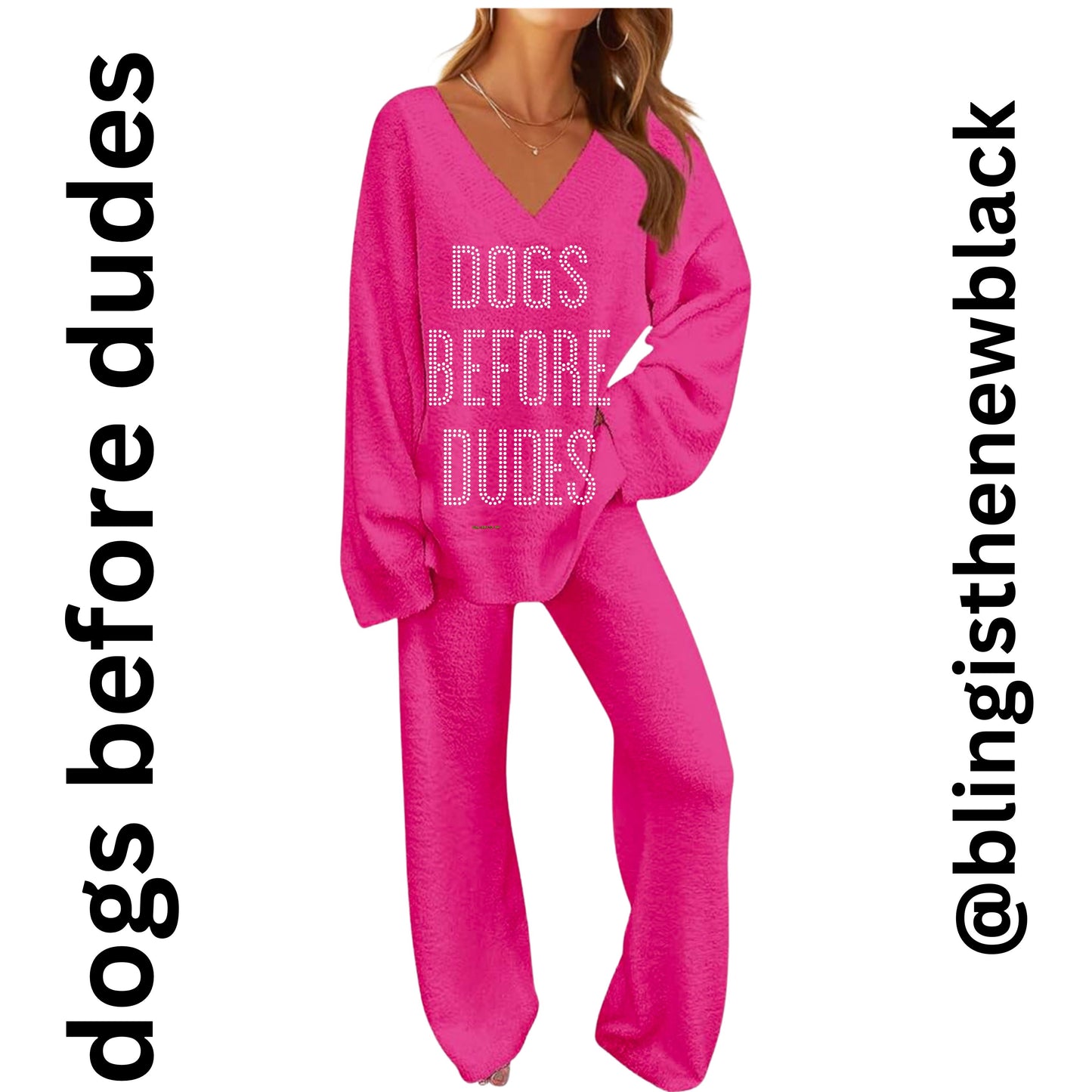 Dogs Before Dudes Bling Lounge Set Fuzzy Fleece