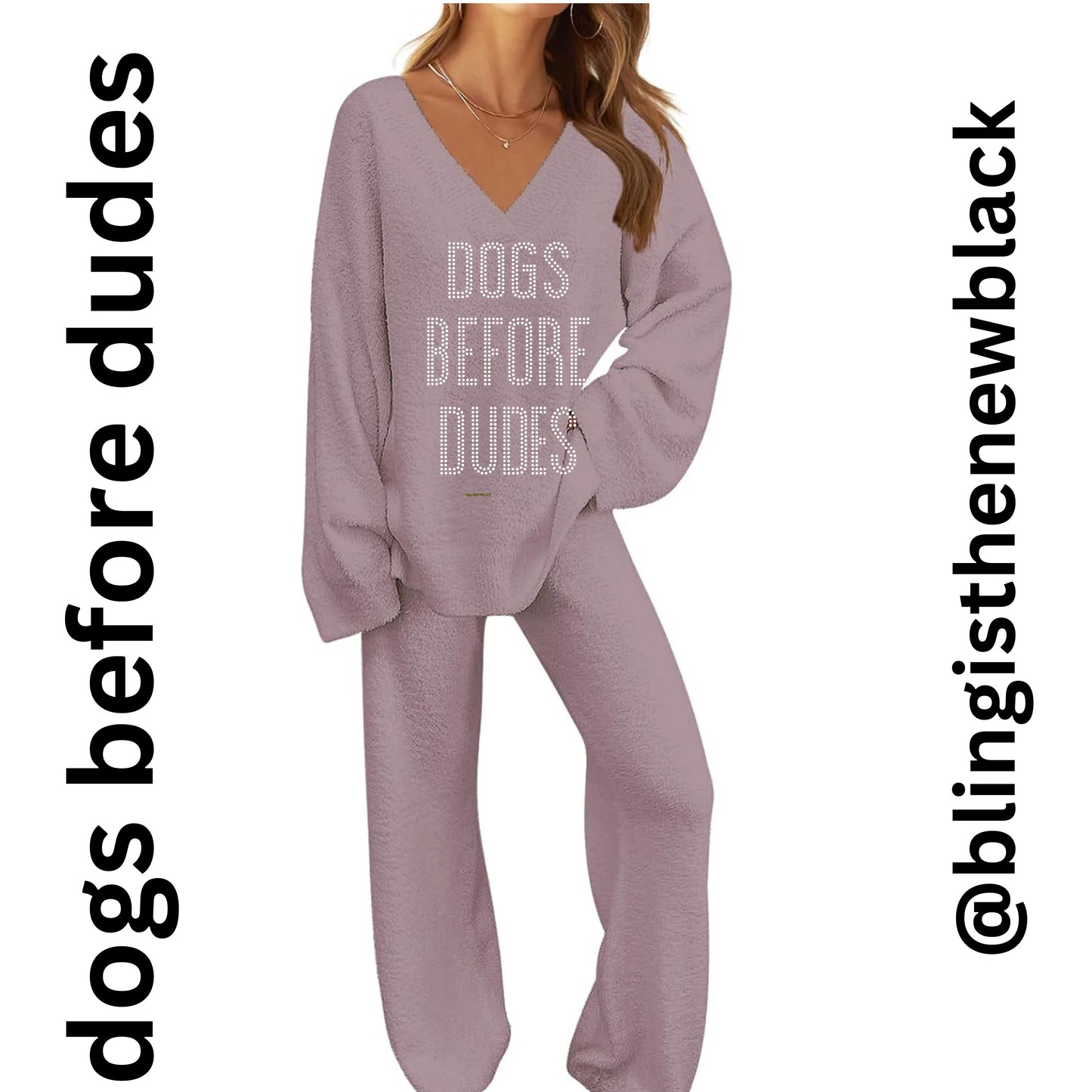 Dogs Before Dudes Bling Lounge Set Fuzzy Fleece