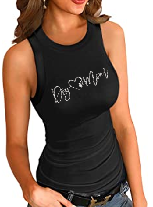 Dog Mom Longer Fitted Bling Tank