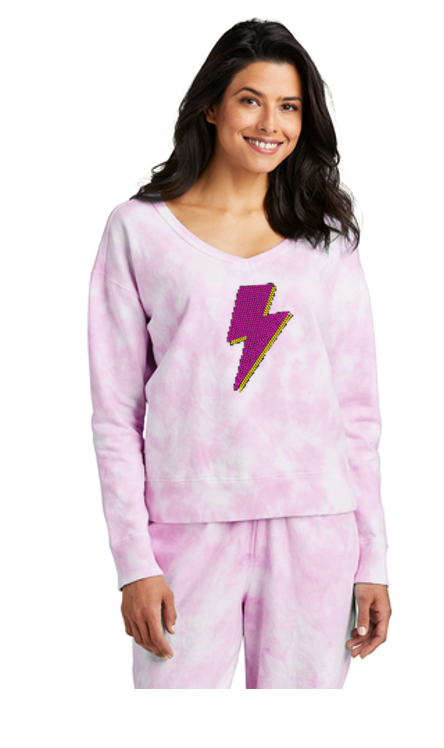 Pink Lightning Bling Cloud Beach Wash Fleece Tracksuit