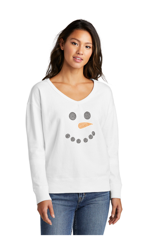 Frosty Snowman Ugly Christmas Sweater NEW Style! Ladies V Neck Fleece
