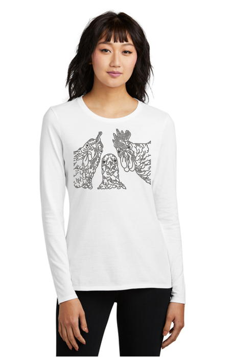 Chickens Sketch Bling Tribend Ladies Long Sleeve Crew YUMMY SOFT