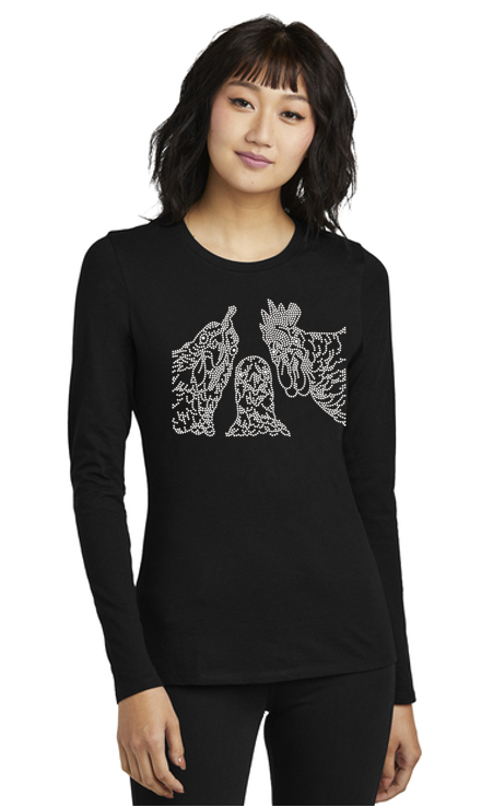 Chickens Sketch Bling Tribend Ladies Long Sleeve Crew YUMMY SOFT