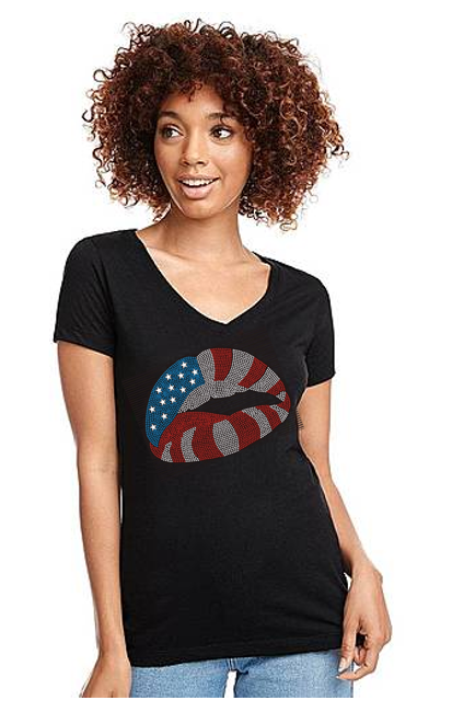 Flag Lips Peace Bling V Neck