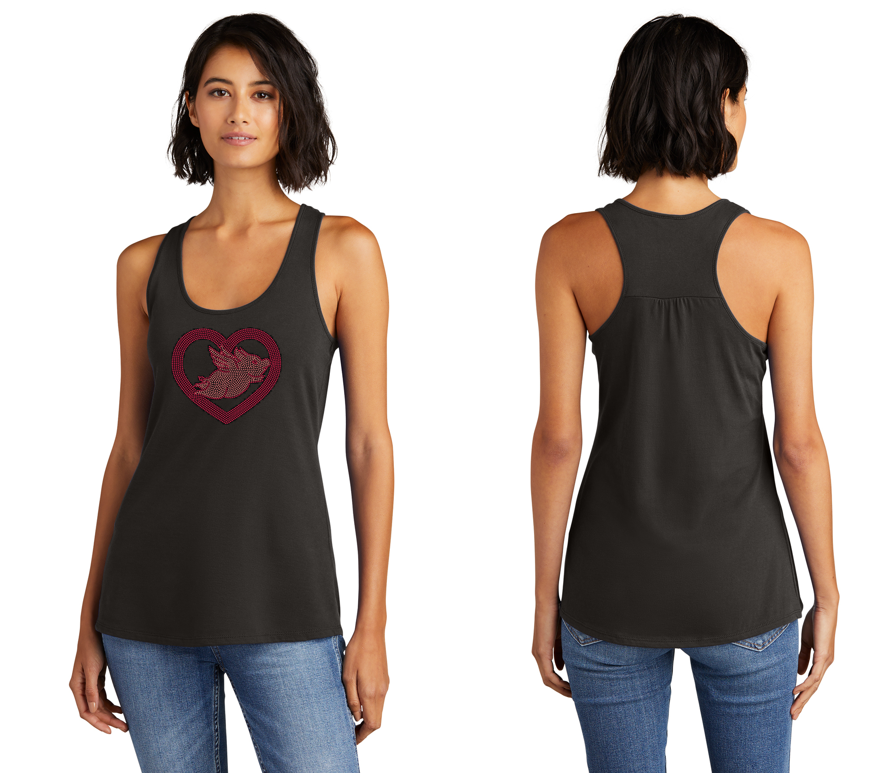 Flying Pigs Animal Sanctuary Bling Flowy Racer Tank