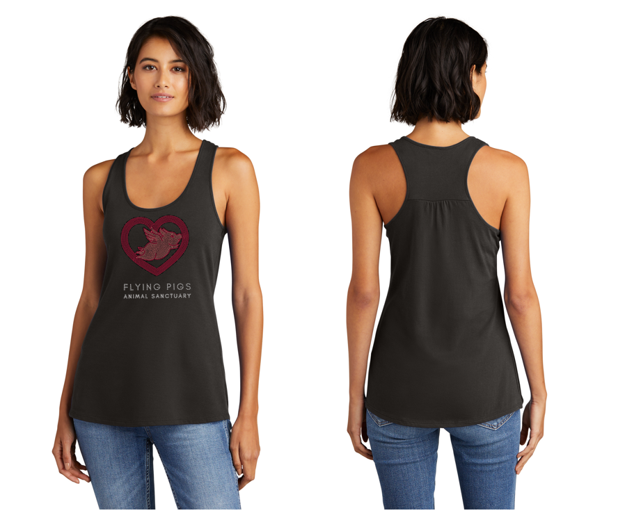 Flying Pigs Animal Sanctuary Bling Flowy Racer Tank