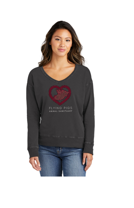 Flying Pigs Animal Sanctuary Bling NEW Style! Ladies V Neck Fleece