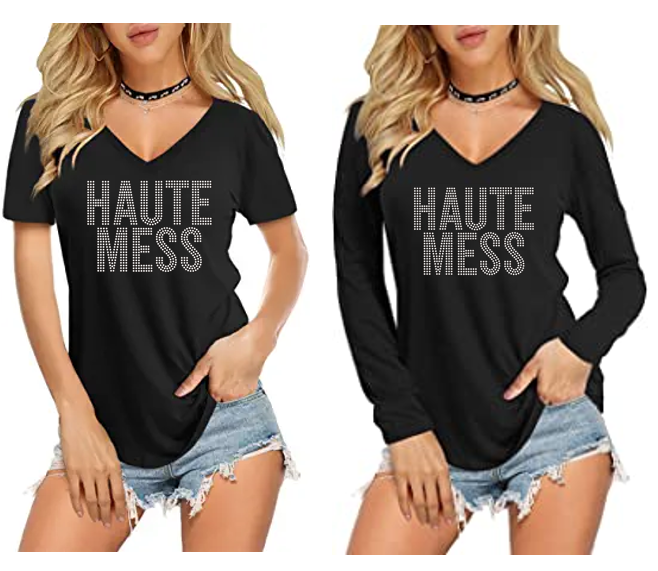Haute Mess Bling V Necks Long or Short Sleeve