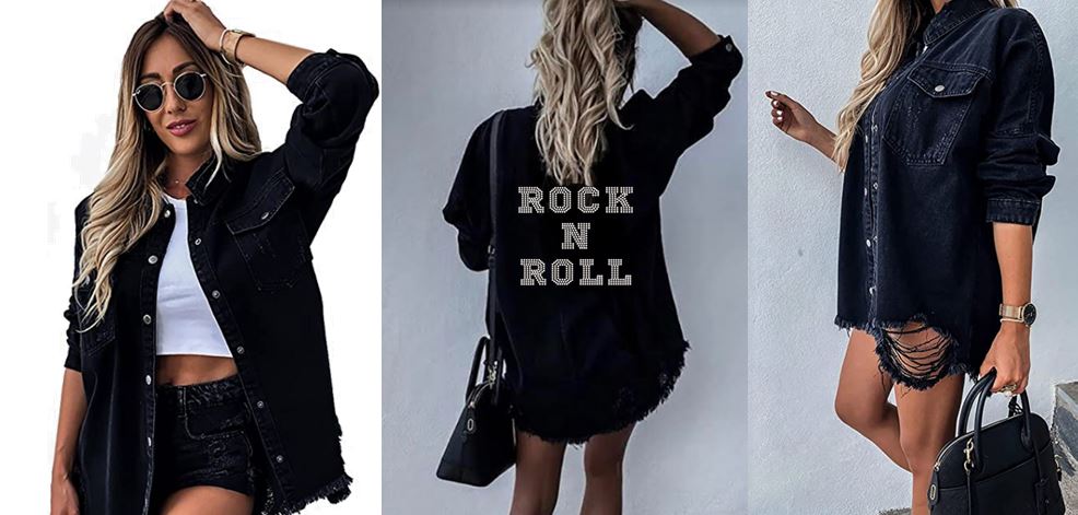 Rock N Roll Bling Black Denim Distressed Jacket