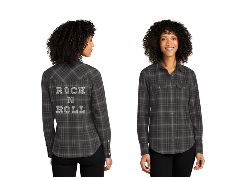 Rock N Roll Ladies Bling Plaid Shirt