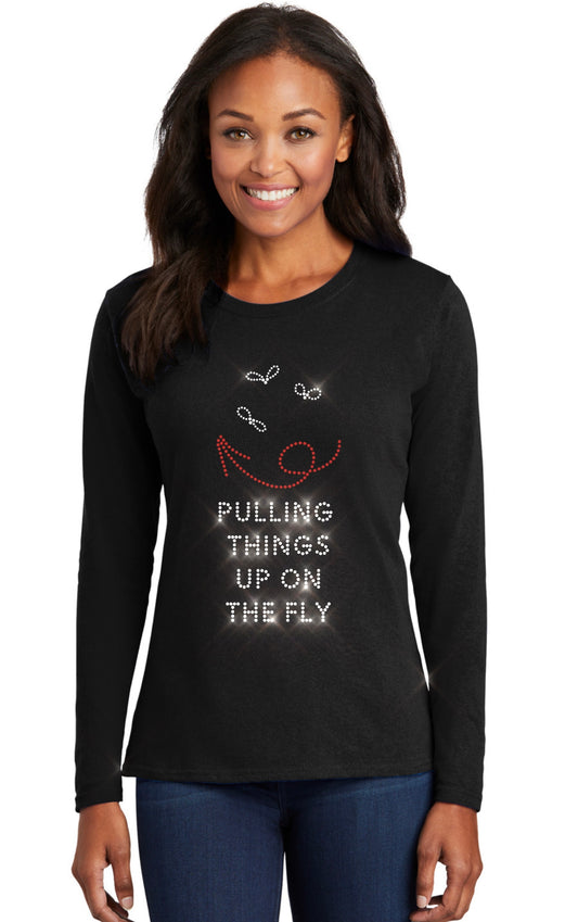 Pulling Things Up On The Fly Bling Long Sleeve Crew