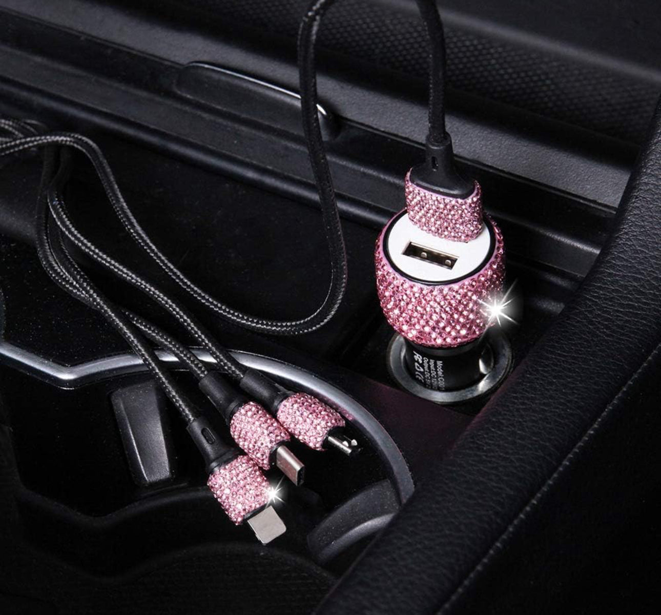 Blinged out car USB 3 way charger