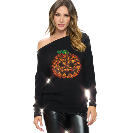 Pumpkin Halloween *NEW STYLE ALERT* Bling Long Sleeve Slouchy