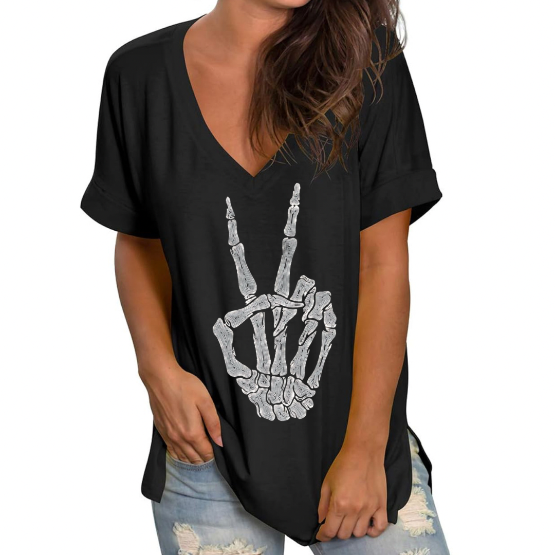 Peace Skeleton Bling Flowy Deep V