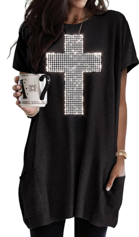 Bold cross bling tunic with pockets