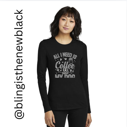 All I Need Is Coffee And My Dog Bling Tribend Ladies Long Sleeve Crew