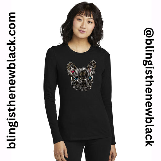 Fancy Frenchie Bling Tribend Ladies Long Sleeve Crew