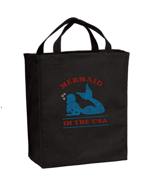 Mermaid In The USA  Bling Grocery Tote