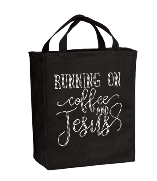 Running On Coffee And Jesus Bling Grocery Tote