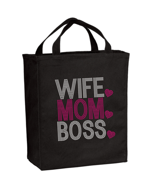 Wife Mom Boss Bling Grocery Tote