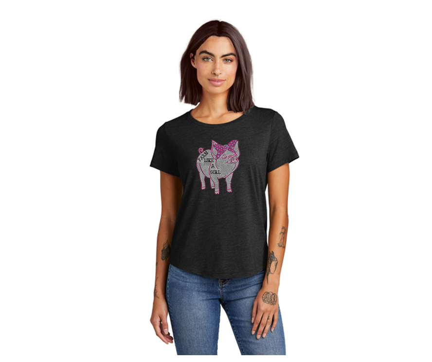 Farm Like A Girl Ladies Organic Cotton Bling Relaxed T