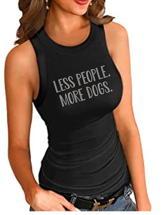 Less People More Dogs Longer Fitted Bling Tank
