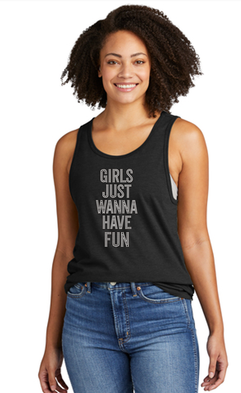 Girls Just Wanna Have Fun Unisex Organic Cotton Bling Relaxed Tank