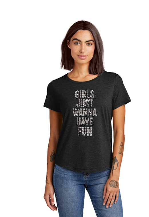 Girls Just Wanna Have Fun Ladies Organic Cotton Bling Relaxed T