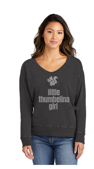 Little Thumbelina Girl Ugly Christmas Sweater  NEW Style! Ladies V Neck Fleece