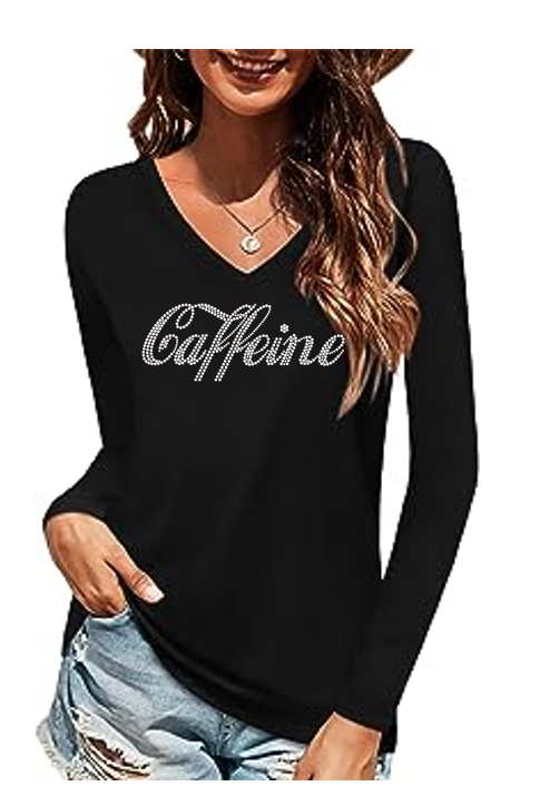 Caffeine in Coca Cola Script Bling Ladies Luxe Long Sleeve V