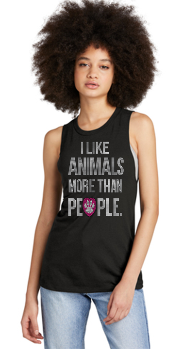 I Like Animals More Than People Bling Muscle Tank  SUPER BLING!