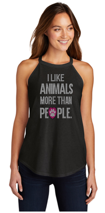 I Like Animals More Than People Bling Ladies Rocker Tank