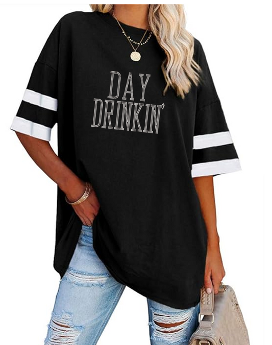 Day Drinkin' Bling Loose Football Tee