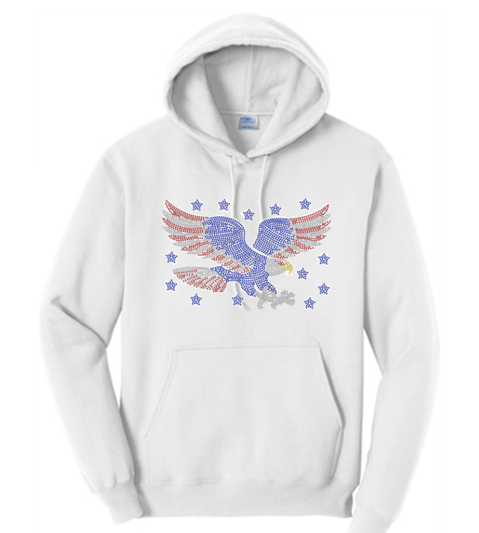 American Eagle Flag Bling Unisex Pullover Fleece Hoodie  S-4X