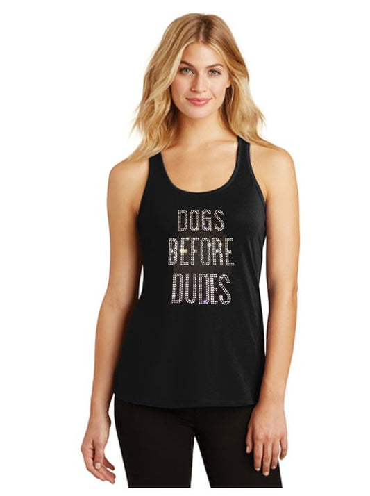 Dogs Before Dudes Bling Flowy Racer Tank