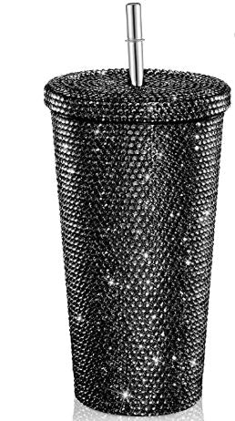 Bling Coffee Tumbler Stainless Steel w/Stainless Steel Straw 17oz